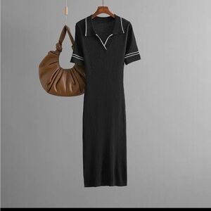 Elegant Black Ribbed Knit Dress